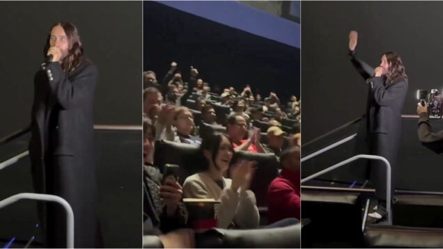 Jared Leto surpreende fãs ao aparecer na antestreia de um filme que protagoniza