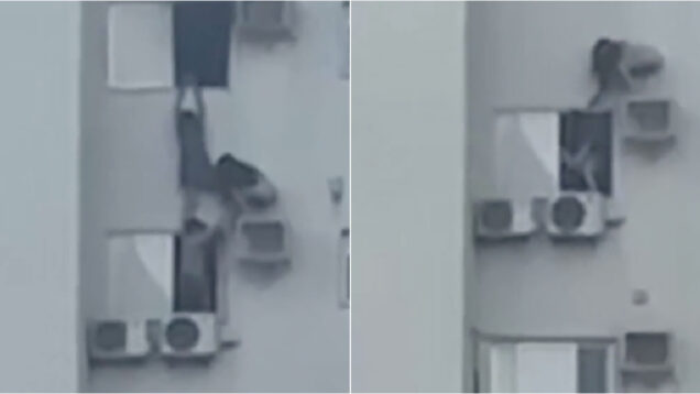 Mulher pendura-se do 13.º andar para salvar mãe e sobrinha de incêndio