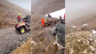 Quando alguém decide fazer drift de moto 4 no topo de uma montanha coberta de neve