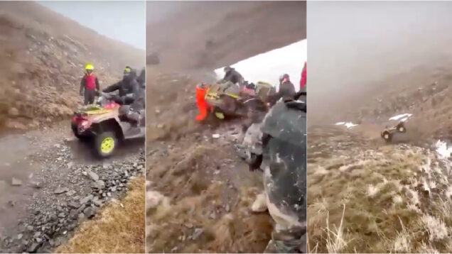 Quando alguém decide fazer drift de moto 4 no topo de uma montanha coberta de neve