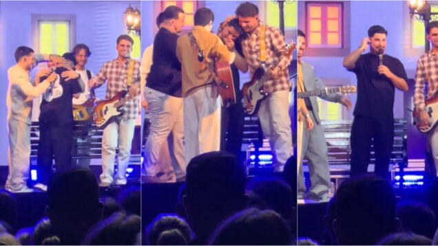 Cantor da banda Vizinhos recebe notícia do nascimento do filho em pleno concerto