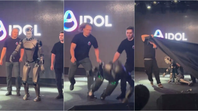 Primeiro robô humanoide russo cai no palco durante a sua apresentação em Moscovo