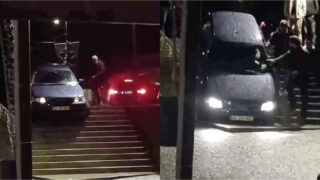 Carro desceu escadaria em frente a bar nas Caldas das Taipas