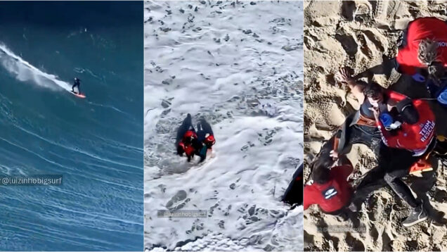 Surfista brasileiro sofre queda na Nazaré ao tentar filmar onda gigante e acaba no hospital