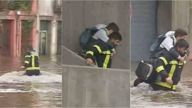 Bombeiro resgata criança cercada pela água em Águeda