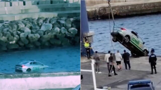 Viatura da GNR caiu ao mar na Ilha das Flores e foi retirada com grua