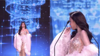 Candidata a Miss perde dentes falsos em palco e não interrompe o desfile