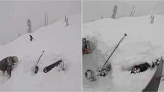 Pontas dos esquis a sair da neve revelam esquiador soterrado e levam a resgate milagroso