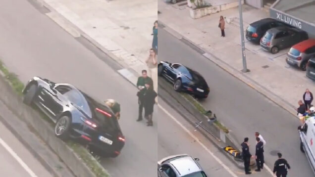 Porsche Panamera “voa” à entrada do túnel no Porto e acaba numa posição invulgar