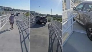 Condutor tenta atravessar de carro uma ponte pedonal sobre o IC20