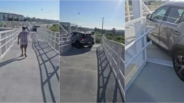 Condutor tenta atravessar de carro uma ponte pedonal sobre o IC20
