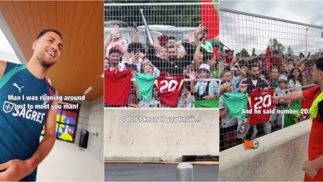 Dalot e MDMotivator surpreendem adepto com camisola de Diogo Jota e oferecem bilhetes para o Portugal-Espanha 1