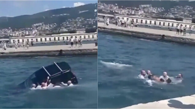 Militares salvam homem preso em carro parcialmente submerso após queda ao mar em Itália