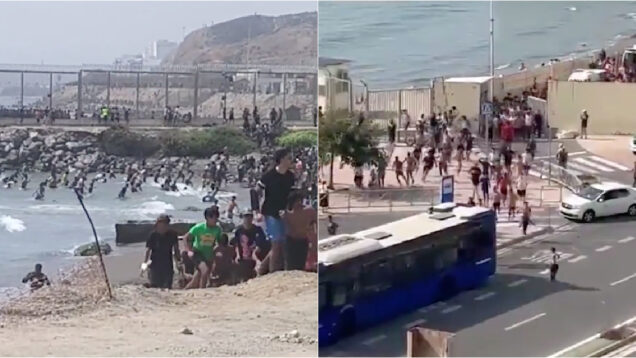 Vídeos mostram a chegada de centenas de migrantes a Ceuta vindos de Marrocos