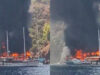 Barco turístico pega fogo com 115 pessoas a bordo e passageiros são obrigados a saltar para o mar