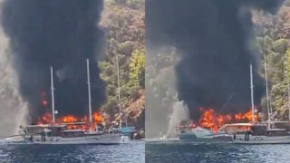 Barco turístico pega fogo com 115 pessoas a bordo e passageiros são obrigados a saltar para o mar