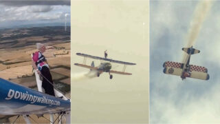 Britânica de 97 anos volta a bater recorde ao voar na asa de um avião