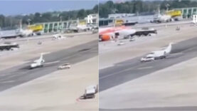 Fiat Panda colide com jato privado na pista de aeroporto em Milão