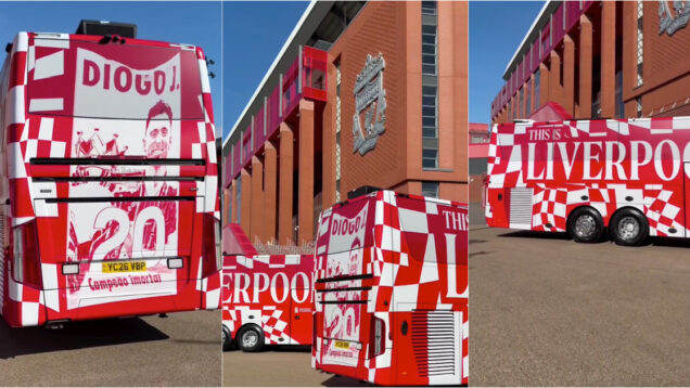 Liverpool homenageia Diogo Jota nos novos autocarros
