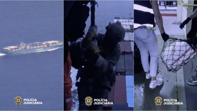 Polícia Judiciária revela imagens da mega apreensão de cocaína num navio porta-contentores