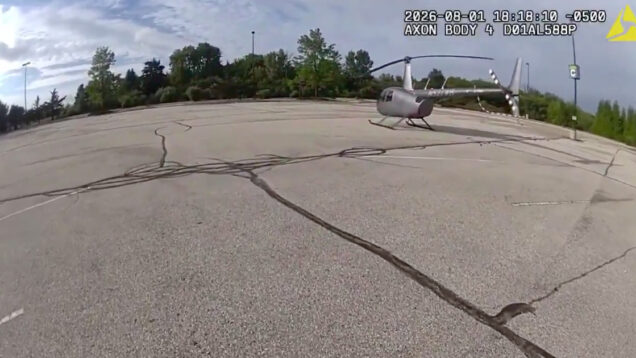 Polícia encontra helicóptero no parque de loja de caça e pesca e a explicação do piloto surpreende