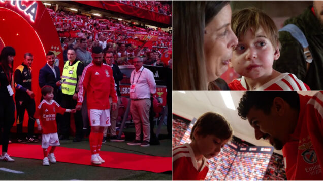 O sonho do Salvador menino de 6 anos entrou no Estádio da Luz de mão dada com Rafa