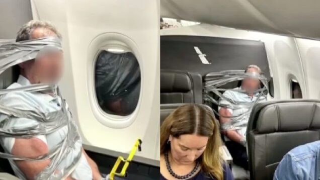 Passageiro causa caos num avião e acaba imobilizado com fita adesiva durante voo
