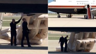 voo-de-trump-atrasa-por-motivo-insolito-escorrega-de-evacuacao-abre-em-terra