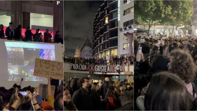 Manifestantes no Porto ligam-se a Espanha por videochamada e pedem greve geral ibérica