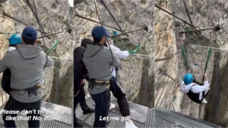 vídeo mostra mulher em pânico antes de salto de 80 metros