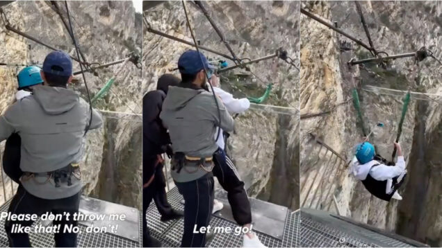 vídeo mostra mulher em pânico antes de salto de 80 metros